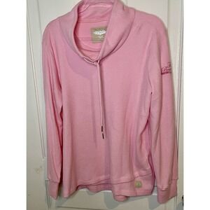 Straight Down Womens Pink Drawstring Thermal Waffle Knit Pullover Rosa Hoodie XL